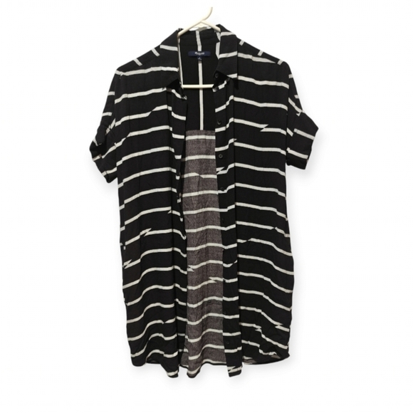 Madewell Shirt Dress Small Courier Break Stripe Black White Pockets Button Down - Picture 2 of 8